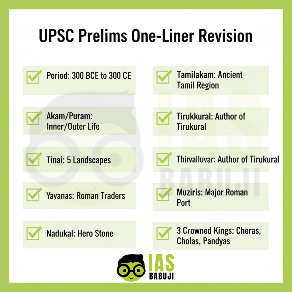 Sangam Literature UPSC Prelims One-Liner Revision