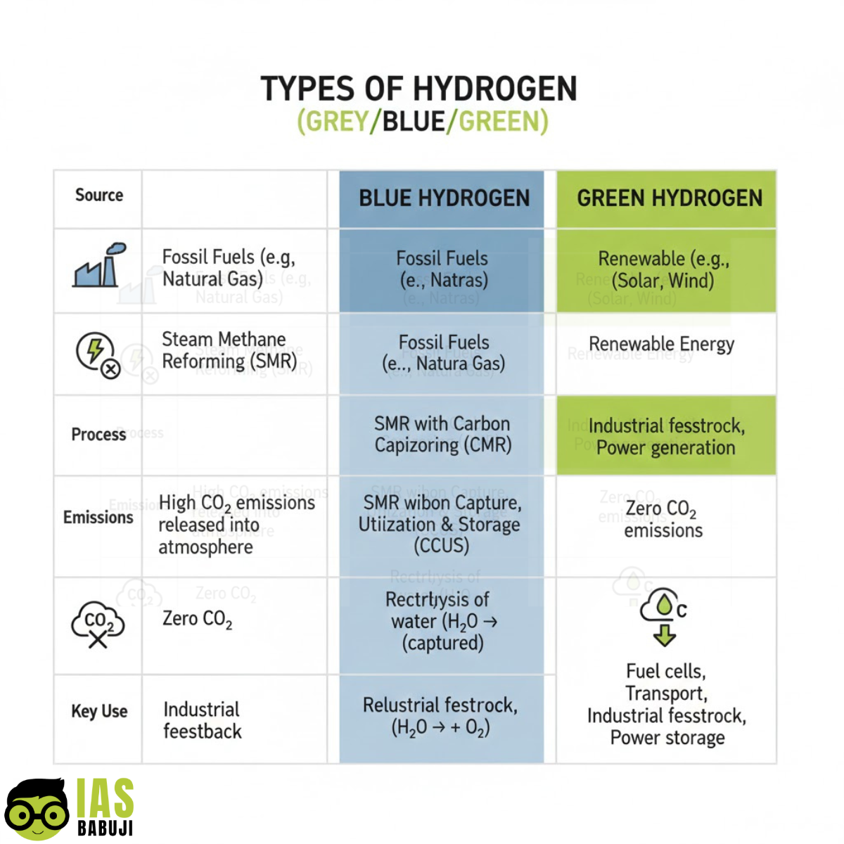 Types of Hydrogen (Grey/Blue/Green)